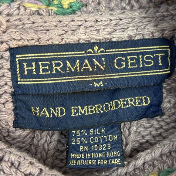 Herman Geist Vintage Women’s Embroidered Purple Cable Knit Sweater Size Medium - Picture 2 of 8